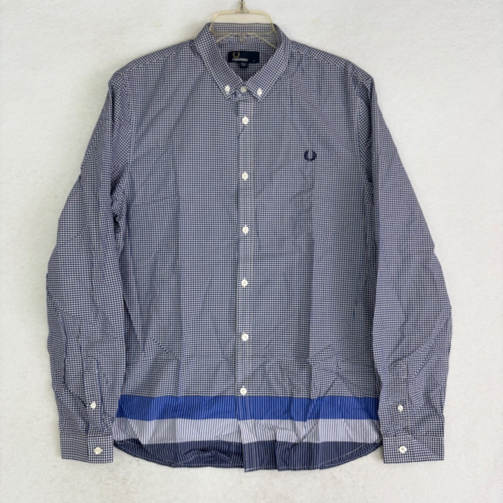 Fred Perry Bold Tipped Check Shirt Mens L Blue NWT M4256 Gingham Button Down - Picture 2 of 10